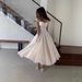 New Women's Summer Full Skirt Dress 2025 European American Style Waist Cinching Long French Gentle Temperament White Pink_ecoleips.com