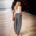 Women's Cotton Linen Casual Pants Elastic Waist Banana Style Work Baggy Trousers European American Fashion Vacation Wear_ecoleips.com