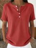 2026 New Women's Slim Fit Short Sleeve T-Shirt Solid Color Casual Button up Top Versatile Polyester Cotton Tees for Wholesale_ecoleips.com