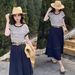 High-End European Goods 2025 Summer New Fashion Versatile Striped Short-Sleeve T-Shirt + Half Skirt Two-Piece Set For_ecoleips.com
