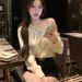 Heavy-duty Rhinestone-embellished Off-shoulder Long-sleeve Shirt For Women, Autumn Pullover Blouse With A High-end,_ecoleips.com