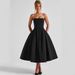 Women's Clothing Elegant Style Off-Shoulder Strapless Dress Solid Color Pleated Maxi Skirt For Women Summer_ecoleips.com