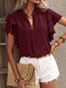 2025 Women's Summer New V-neck Casual Solid Color Shirt Top_ecoleips.com
