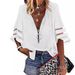 Women's European American Style V Neck Zip up Shirt Loose Fit Chiffon Top with Half Flare Sleeves Mesh Patchwork 2025 Fashion_ecoleips.com