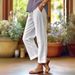 Muslim Women's Cotton And Linen Loose Solid Color Elastic Waist Pocket Straight Casual Pants_ecoleips.com