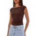 Women's Clothing Slim Fit Cropped T-Shirt Boat Neck Casual Fashion Pleated Short Top American Style Summer New Arrivals_ecoleips.com
