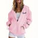 Women's Clothing Fashion Printed Long Sleeved Hooded Collar Zip Up Cardigan Jacket Loose Casual Boyfriend Style Women's Outerwear_ecoleips.com