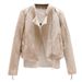 Women's Slim-Fit PU Leather Moto Jacket – Korean-Inspired Stand Collar Design | Lightweight Biker Style For Casual & Streetwear_ecoleips.com