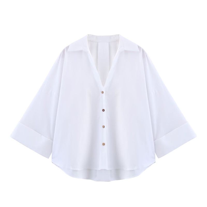 Fashion Wide Sleeve Poplin Casual Long Sleeve Shirt for Women European And American Style Trendy Clothing_ecoleips.com
