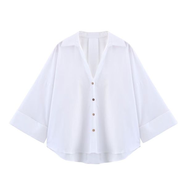 Fashion Wide Sleeve Poplin Casual Long Sleeve Shirt for Women European And American Style Trendy Clothing_ecoleips.com