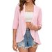 Women's Clothing Solid Color Cardigan Jacket Three Quarter Sleeve Ruffle Top_ecoleips.com