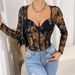 Women's Clothing Long Sleeved Lace Bodysuit Women See Through Mesh Slim Fit Sexy Versatile Jumpsuit Romper_ecoleips.com