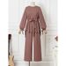 H730 Muslim Women's Solid Color Drawstring Tie Two-Piece Set Round Neck Top Wide-Leg Pants Elegant Ladies Suit_ecoleips.com