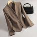 Women’s Coffee-Colored Wool Blazer – Elegant Collarless Sequined Jacket | Autumn/Winter Office Casual Suit | Slim Fit Polyester Blazer_ecoleips.com