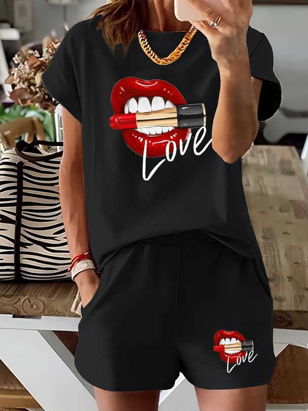 Women’s 2 Piece Outfit Set – Oversized Graphic T-Shirt And Biker Shorts Matching Set, Casual Summer Lounge Tracksuit For Daily Wear-359_ecoleips.com
