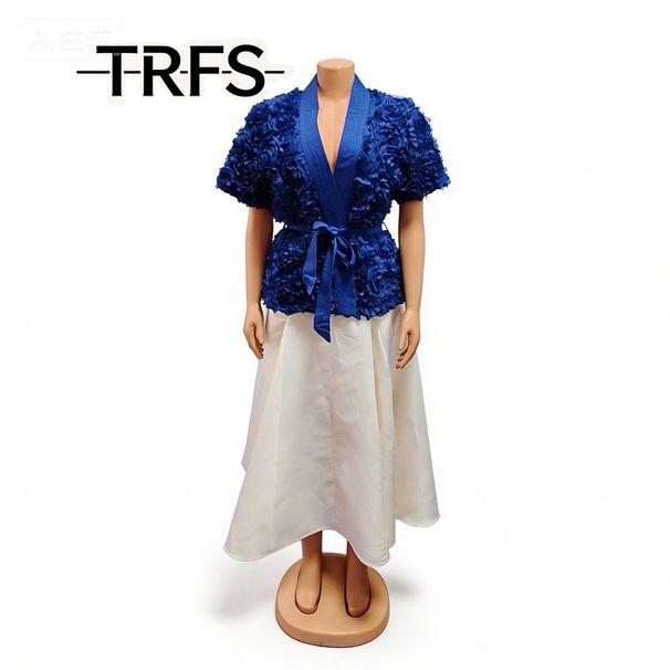 Chic Floral plus Size Blazer And Contrast Maxi Skirt Set Women's Versatile Outfit Short Sleeve Blazer Set_ecoleips.com