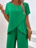 Women's Summer Casual Loose Pullover Set Two Piece Round Neck Short Sleeve Irregular_ecoleips.com