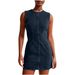 Women's Clothing Round Neck Sleeveless Hip Denim Dress Fashionable High Waist Summer New Mid Length Women_ecoleips.com