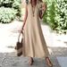 Elegant V-Neck Sleeveless Maxi Dress For Women - A-Line Flowy Long Dress In Solid Colors (Black, Khaki, Wine, Sky Blue, Beige)_ecoleips.com