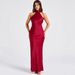 Women's Clothing Fashion High Collar Sleeveless Halter Neck Hip Skirt Female Spring New Design Satin Slit Dress_ecoleips.com
