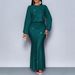 In Stock TK Independent Station European And American New Fashion Beaded Long Sleeve Mermaid Ruched Elegant Dress_ecoleips.com