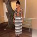 Women's Summer New Knitted Striped Ruffle Strap Dress Set_ecoleips.com