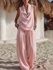 Women's Elegant Two-Piece Set Sleeveless Collared Top And Loose Trousers_ecoleips.com