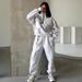 Autumn And Winter Casual Suit Women's Fashion Street Style Sweater Sports Suit Half Open Pocket Jumper Trousers Women_ecoleips.com