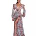 Women's Clothing Fashion Sexy Printed Lantern Long Sleeved V Neck Slit Dress Mp 698_ecoleips.com