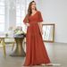 Women's Mid Sleeve Casual Elegant Summer V Neck Sweetheart Evening Dress _ecoleips.com