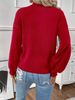 Pearl Embellished Round Neck Long Sleeve Knit Sweater For Women – Elegant & Comfortable Blouse With Lantern Sleeves (Black, Red)_ecoleips.com