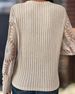 Women's V-Neck Loose Fit Long Sleeve Knit Sweater With Lace Trim, Comfortable Casual Pullover Top For Autumn_ecoleips.com