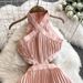 Women's Clothing Sexy Backless Hollow Halter Neck Long Dress Beach Vacation Style Pleated Skirt For Casual Party Evening_ecoleips.com
