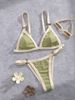 Contrast Trim Ribbed Triangle Bikini Two Piece High Cut Beach Swimwear With Tortoise Ring Details_ecoleips.com