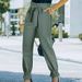 High Waisted Drawstring Slim Fit Trousers For Women Solid Color Style Clothing_ecoleips.com