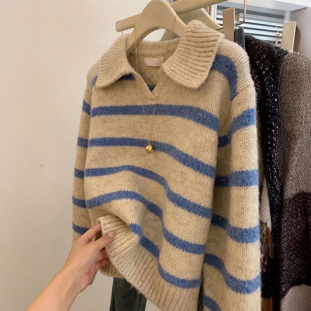 DiYun European And American Vacation Versatile Striped Long-Sleeve Sweater Women's Clothing 2025_ecoleips.com