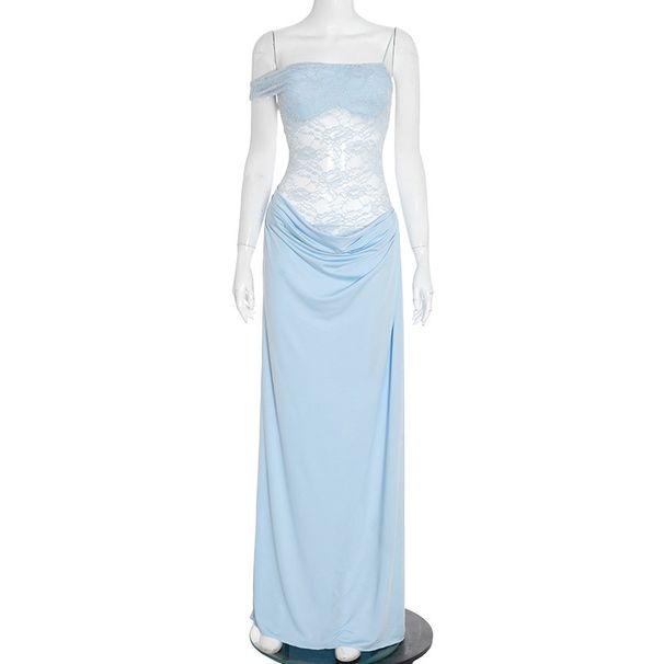 Women's Lace & Solid Color Bodycon Dress – Sleeveless Strap Summer/Fall Tight-Fitting Party Dress_ecoleips.com