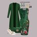 Elegant Plus Size Two Piece Set For Women Solid Color Long Sleeved Cardigan Bodycon Sleeveless Retro Dress_ecoleips.com