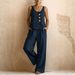 Women's Cotton Linen Two Piece Set Sleeveless Vest And Wide Leg Pants New 2026 Cross Border Available in Europe And America_ecoleips.com
