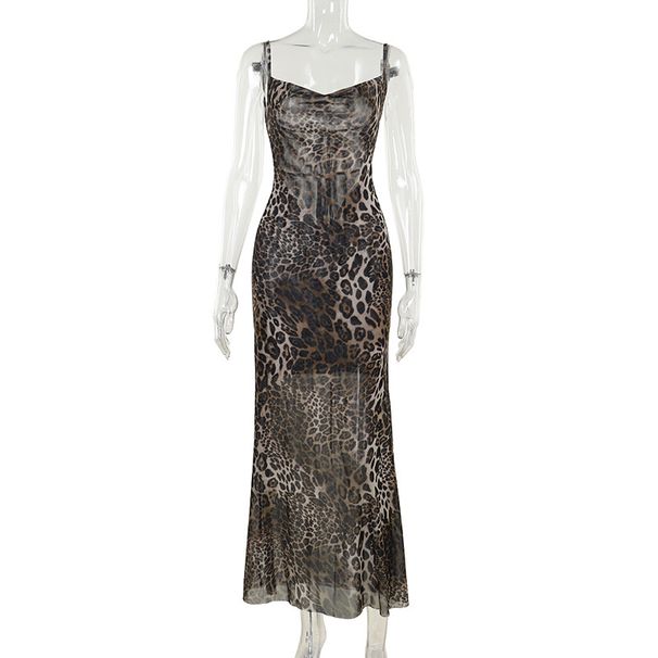 Cf24216 Camisole Hooded Collar Sexy Backless Leopard Print Summer New Spicy Girl Slim Fit Long Dress_ecoleips.com