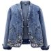 Women's Stretch Denim Jacket With Chinese Embroidery - Slim Fit Short Casual Spring Autumn Vintage Coat_ecoleips.com