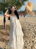 French-style White Elegant Lace Strap Cake For Women, Seaside Vacation Style, Summer 2025 New Long Dress_ecoleips.com