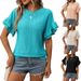 Women's Solid Color Short Sleeve T-Shirt With Flutter Sleeve, Round Neck Blouse Top For Summer, Casual Elegant Tee_ecoleips.com