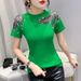 K New Short-sleeved Round Neck Fashionable Lace Hollow Embroidery Slimming T-shirt For Women_ecoleips.com