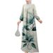 Modest Long Sleeve Maxi Dress – Flowy Polyester Muslim Prayer Dress With Ethnic Print (S-5XL, Loose Fit, Cultural Elegance)_ecoleips.com