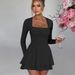 European And American Women's Fashion Export Hot Girl Slim Fit Square Neck Long Sleeve Winter High-End Feel_ecoleips.com