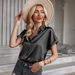 Silky Satin Short-Sleeve Shirt – Luxe Polyester Button-Up Blouse With 3d Print (Oversized Fit, Breathable, Multi-Color Options For Women)_ecoleips.com