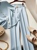 Women's Blue Two Piece Pants Set Trendy Sophisticated Summer Outfit Spring/Autumn Seasonal Sophisticated Style_ecoleips.com