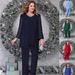 Elegant Plus Size Women's Evening Pantsuit Set With Embellished Rhinestones - Flowy Chiffon Wide Leg Trousers & Bell Sleeve Blouse_ecoleips.com