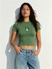 Y2K Cropped T-Shirt - Olive Green Slim Fit Short Sleeve Tee With "Dr." Letter & Cute Print, Casual Crew Neck Crop Top For Summer Streetwear_ecoleips.com